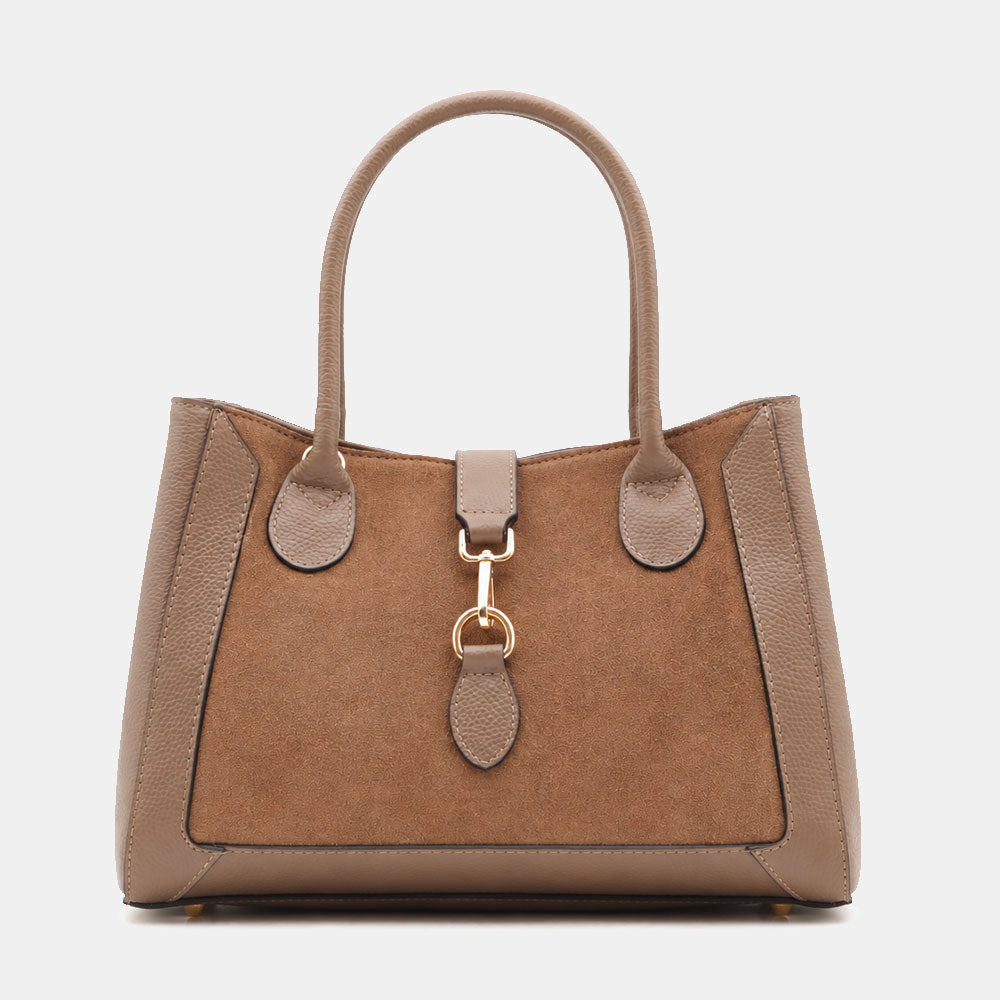 Borsa a Spalla VIAVERDI in Pelle e Camoscio Taupe Made in Italy linea Certaldo