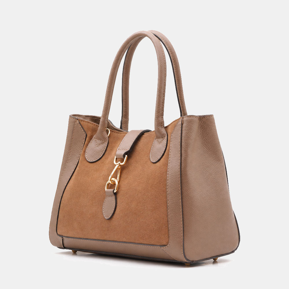Borsa a Spalla VIAVERDI in Pelle e Camoscio Taupe Made in Italy linea Certaldo