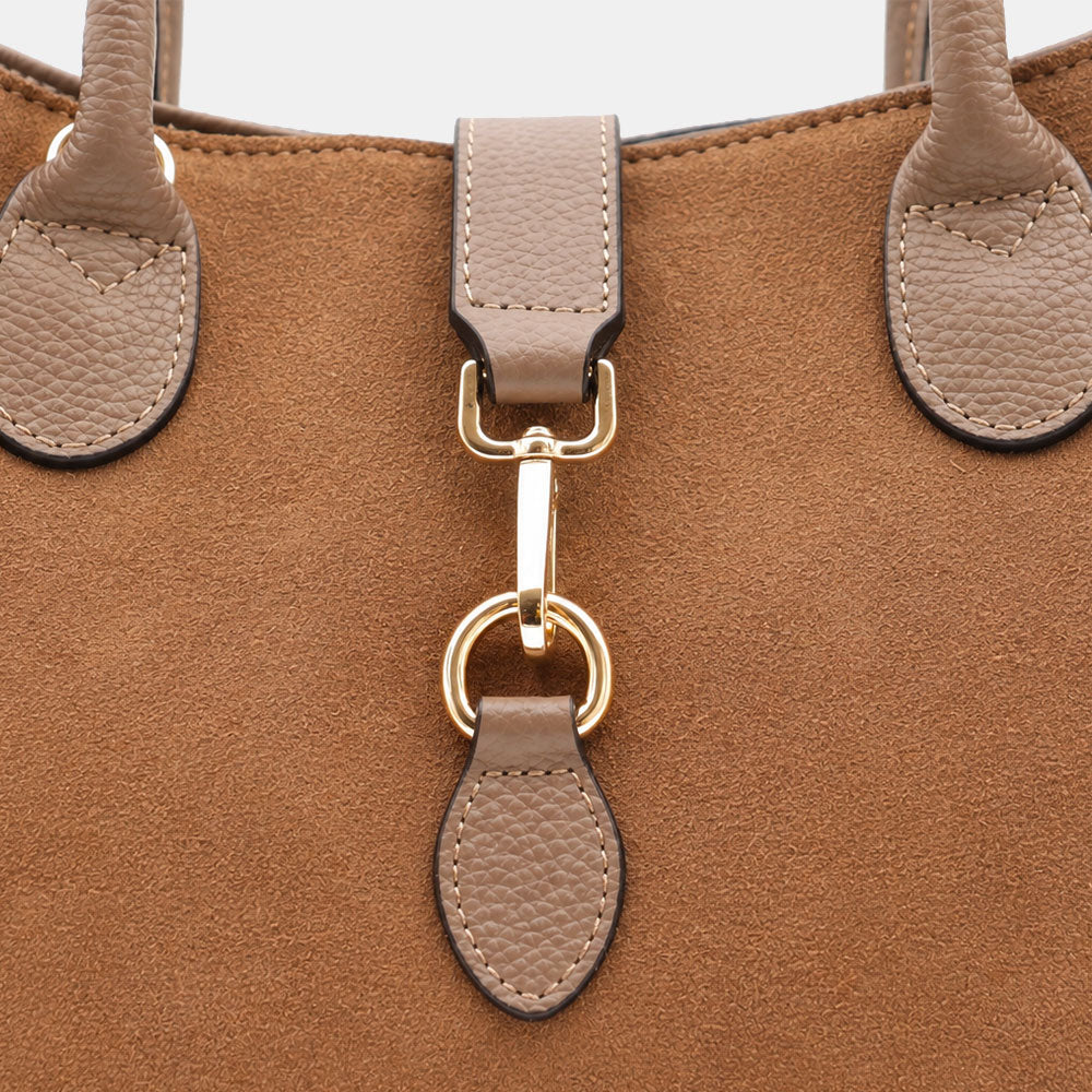 Borsa a Spalla VIAVERDI in Pelle e Camoscio Taupe Made in Italy linea Certaldo