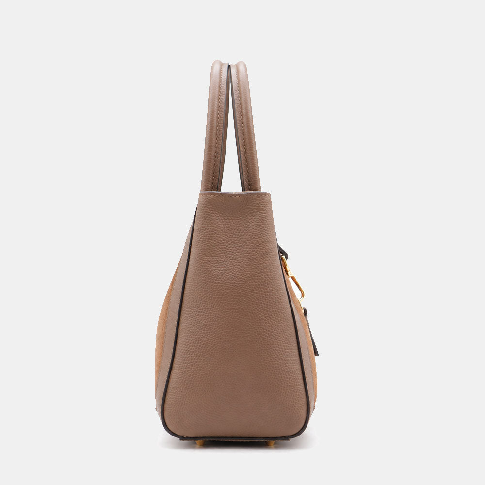 Borsa a Spalla VIAVERDI in Pelle e Camoscio Taupe Made in Italy linea Certaldo