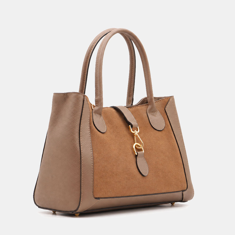 Borsa a Spalla VIAVERDI in Pelle e Camoscio Taupe Made in Italy linea Certaldo