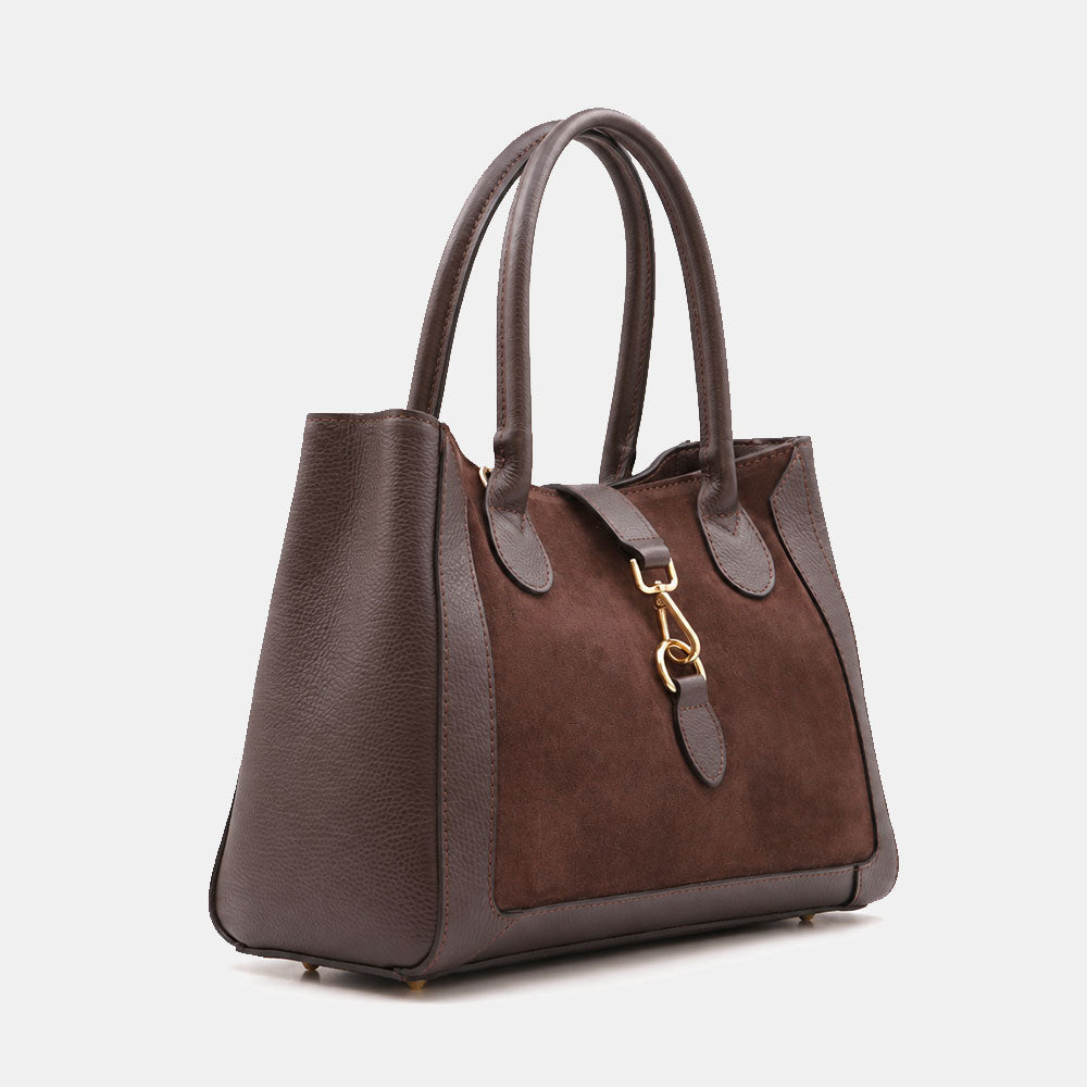 Borsa a Spalla VIAVERDI in Pelle e Camoscio Testa di Moro Made in Italy linea Certaldo