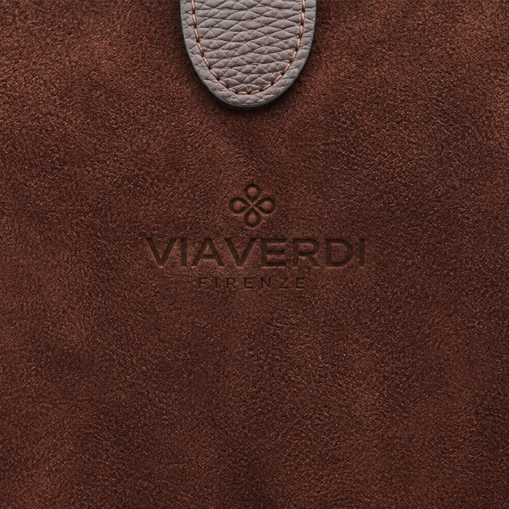 Borsa a Spalla VIAVERDI in Pelle e Camoscio Testa di Moro Made in Italy linea Certaldo