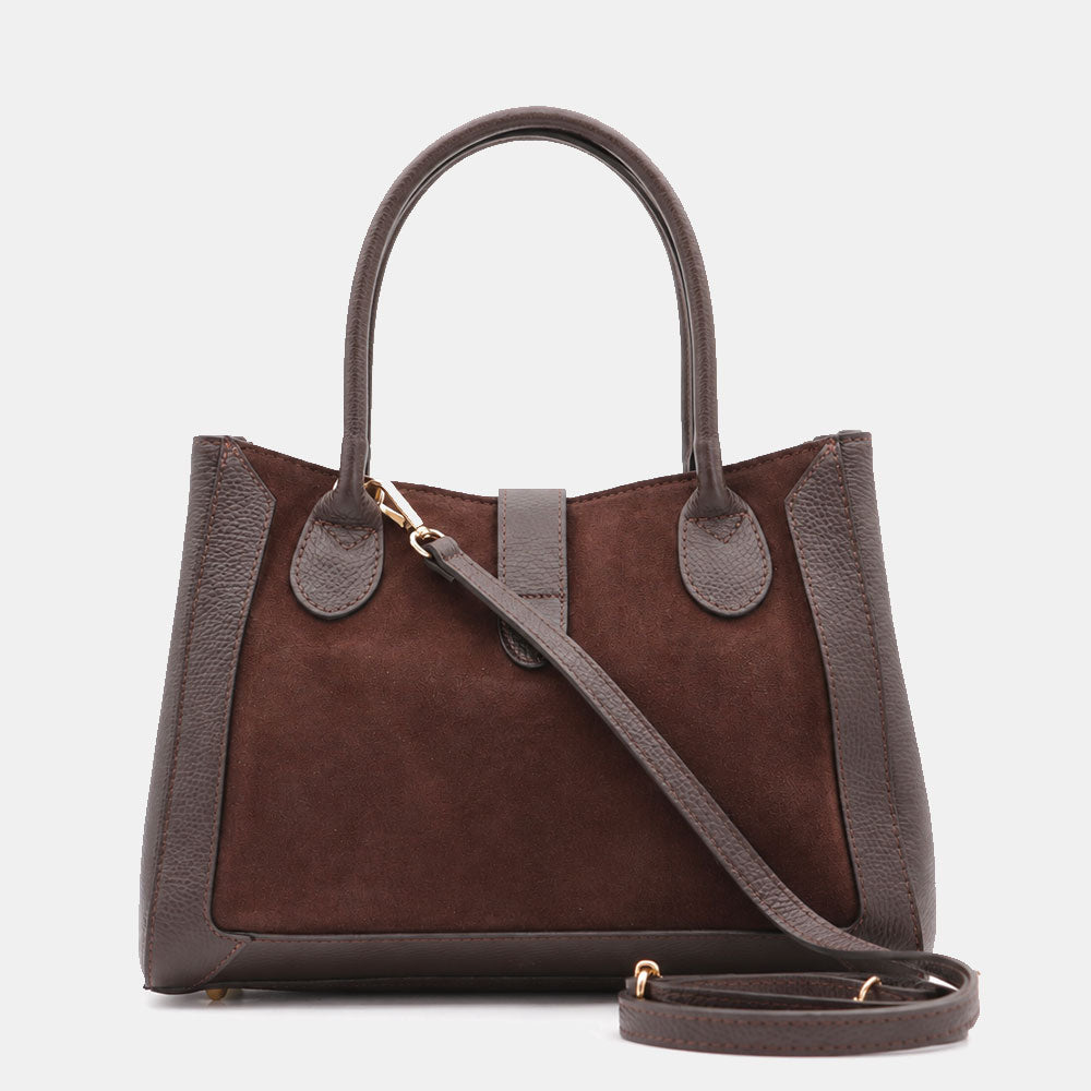Borsa a Spalla VIAVERDI in Pelle e Camoscio Testa di Moro Made in Italy linea Certaldo