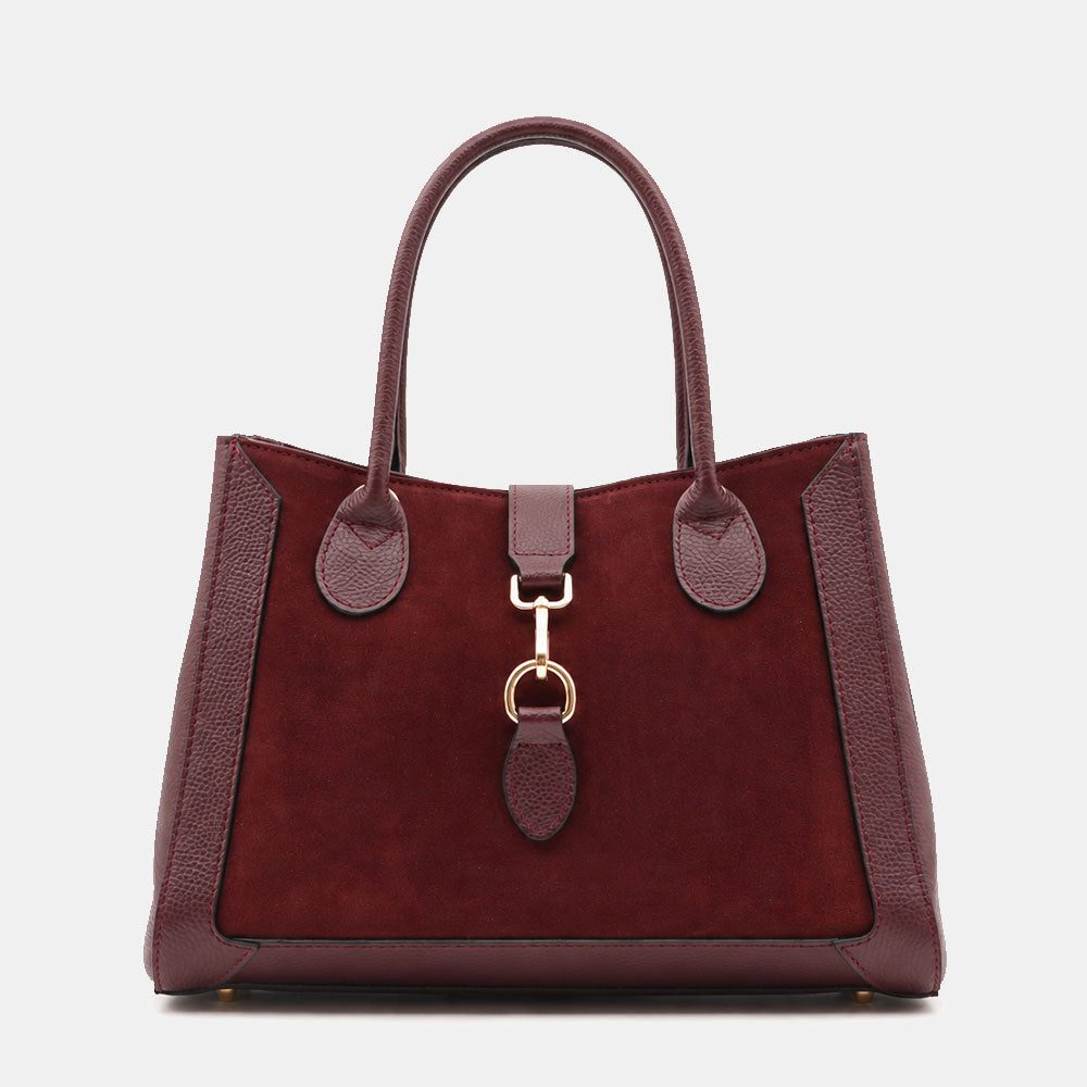 Borsa a Spalla VIAVERDI in Pelle e Camoscio Bordeaux Made in Italy linea Certaldo