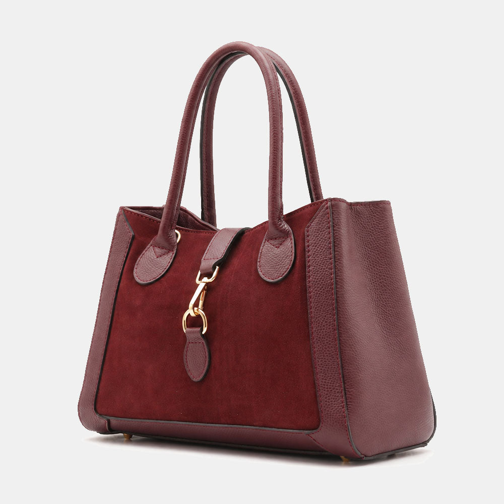 Borsa a Spalla VIAVERDI in Pelle e Camoscio Bordeaux Made in Italy linea Certaldo