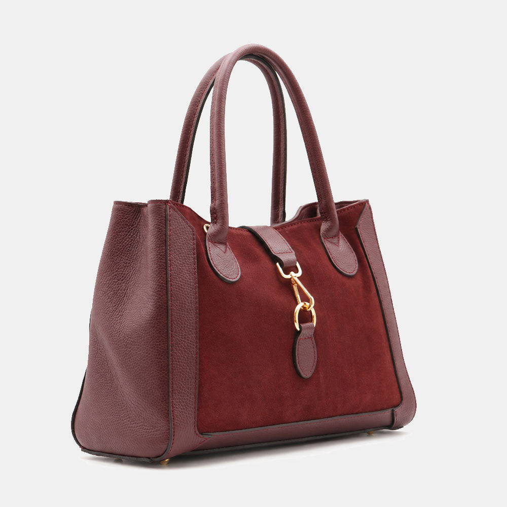 Borsa a Spalla VIAVERDI in Pelle e Camoscio Bordeaux Made in Italy linea Certaldo
