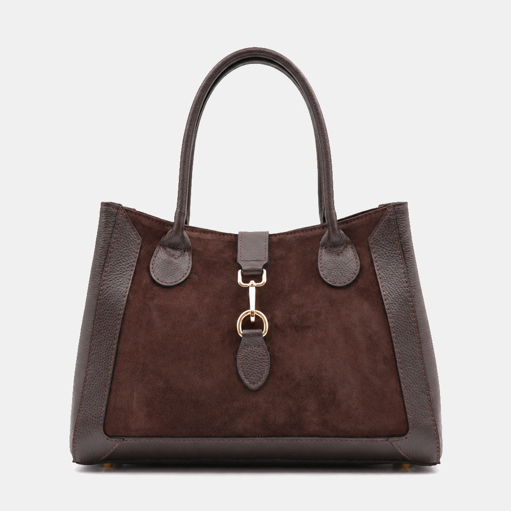 Borsa a Spalla VIAVERDI in Pelle e Camoscio Testa di Moro Made in Italy linea Certaldo