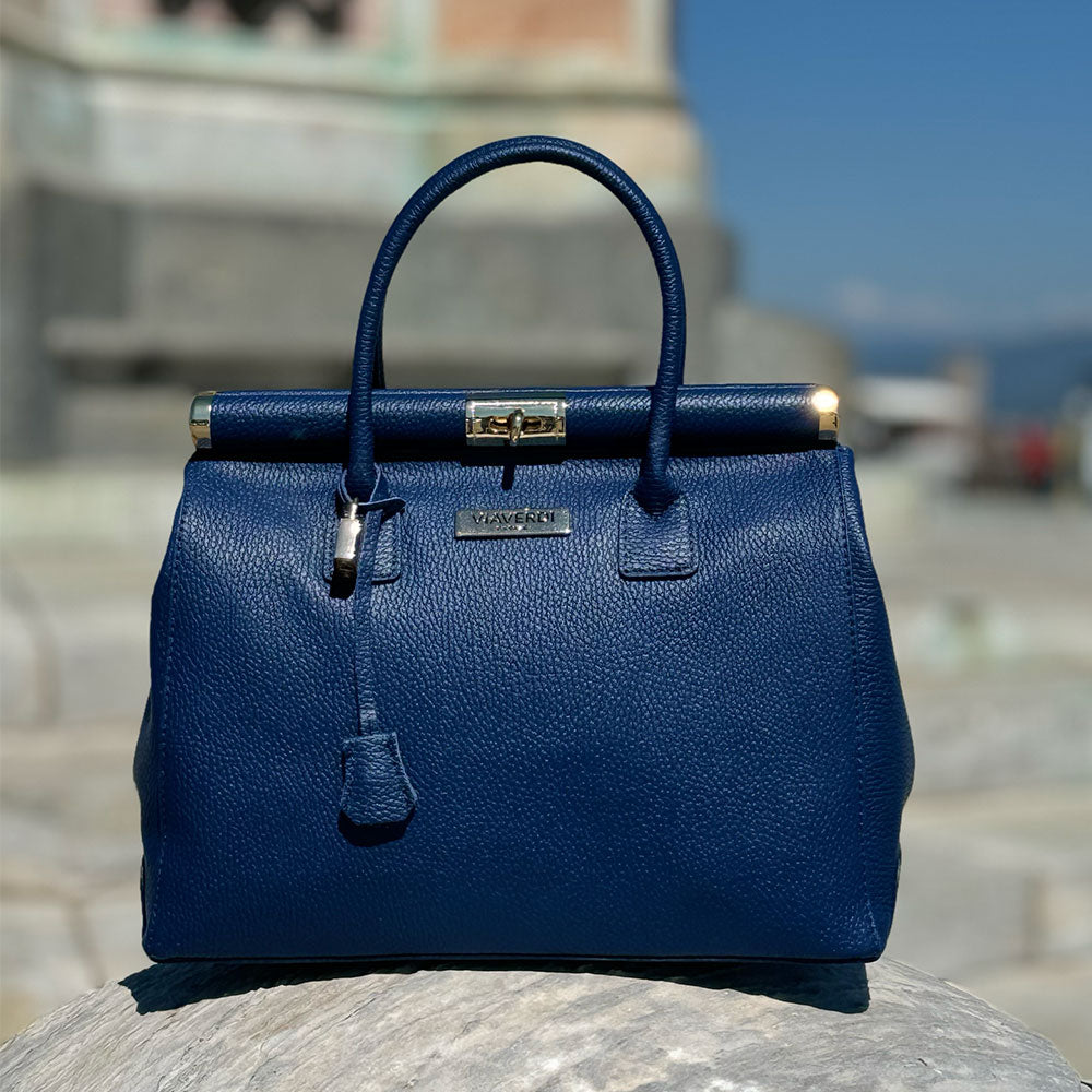Borsa a Mano con Tracolla VIAVERDI in Pelle Blu Made in Italy