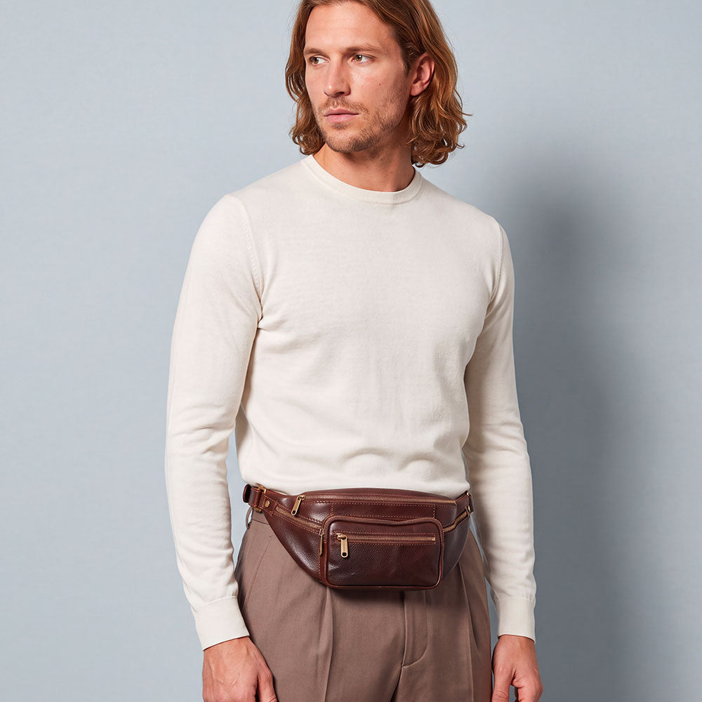 Brown Leather Fanny Pack by VIAVERDI, Made in Italy, Firenze line.
