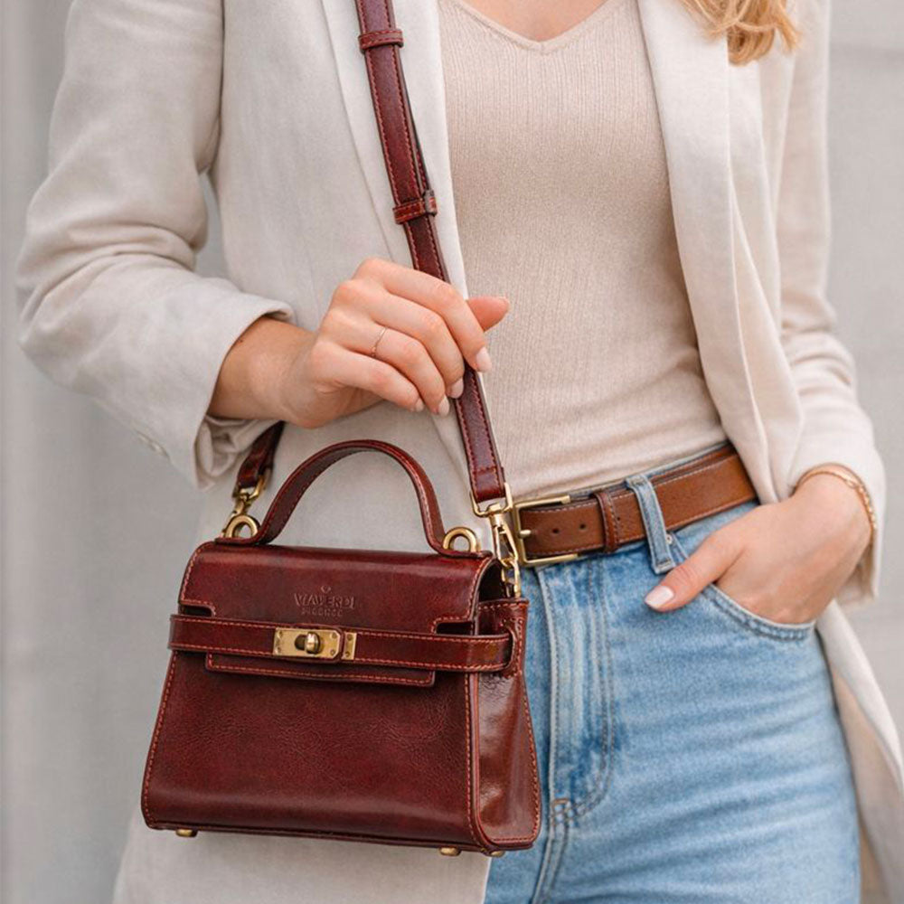 Borsa a Mano VIAVERDI in Pelle Marrone Made in Italy linea Firenze