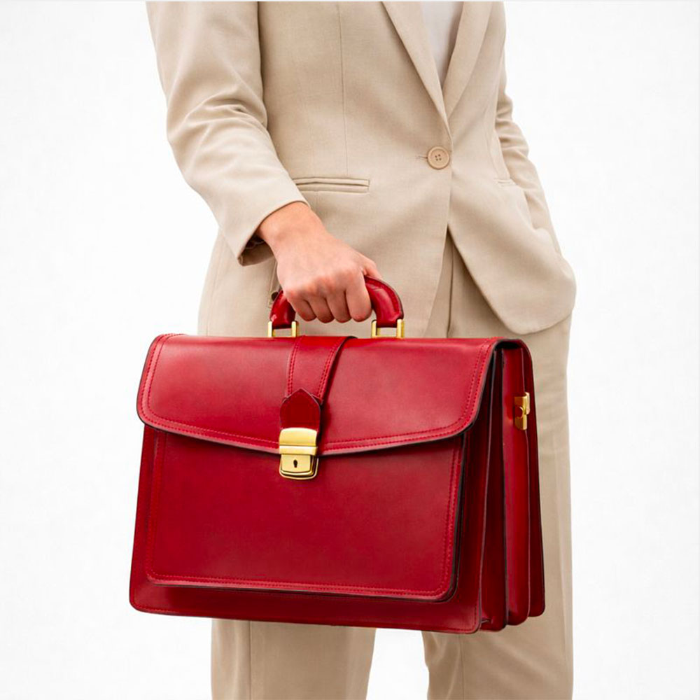 Cartella in Pelle Rossa VIAVERDI Made in Italy - 3 Soffietti Pc 15.6