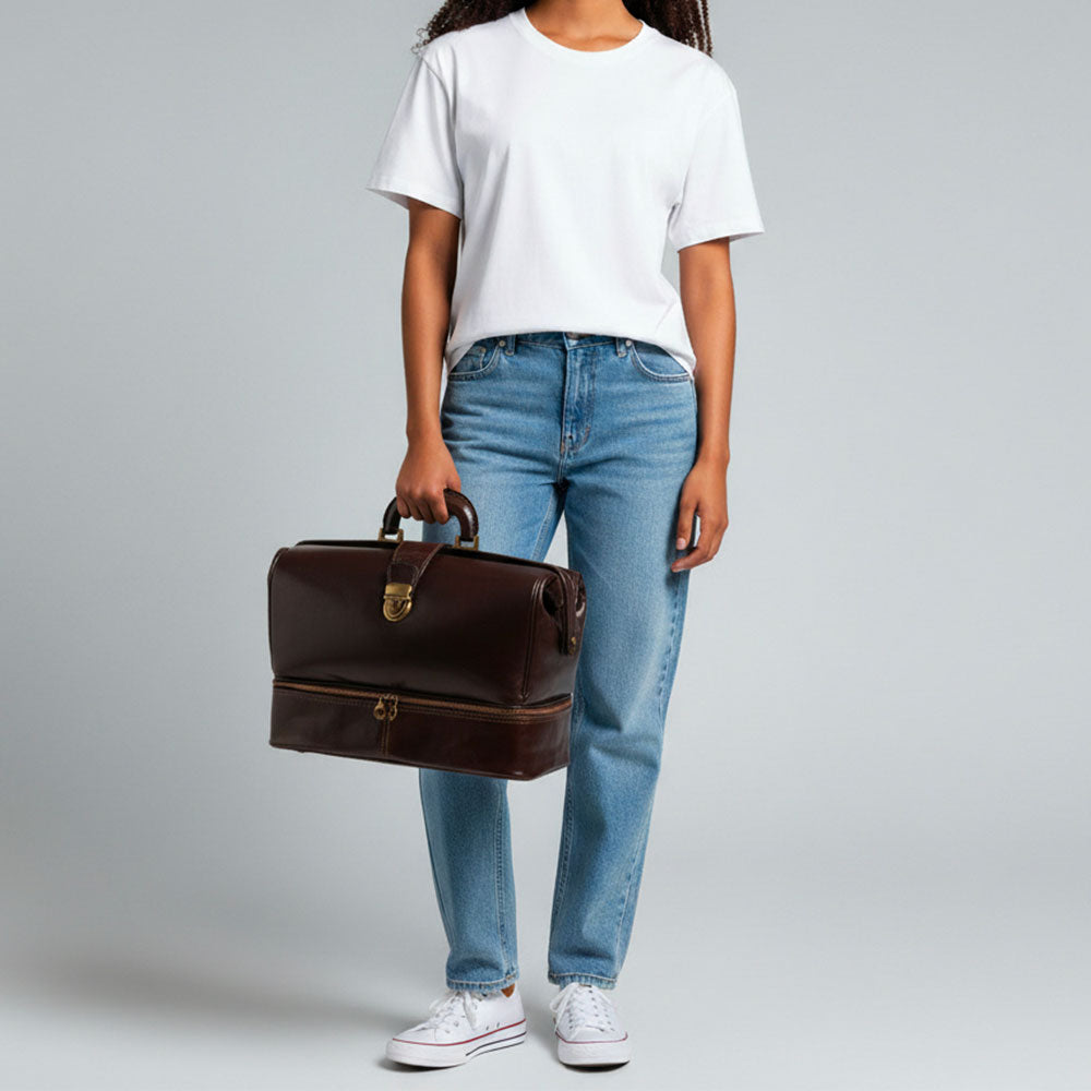 VIAVERDI Made in Italy Dark Brown Leather Doctor's Bag, Florence Line