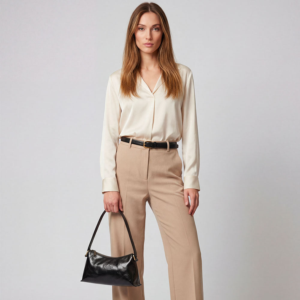 Borsa a Spalla VIAVERDI in Pelle Nera Made in Italy linea Firenze