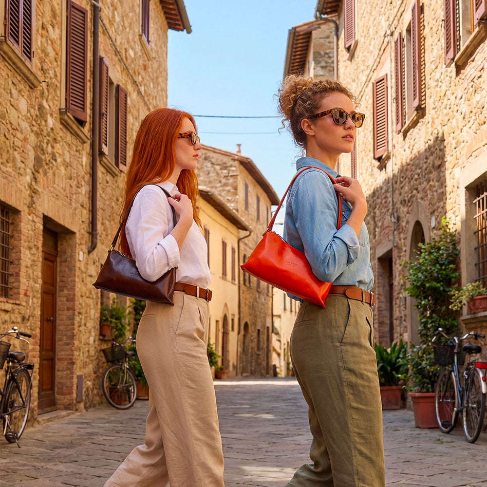 Borsa a Spalla VIAVERDI in Pelle color Cuoio Made in Italy linea Firenze