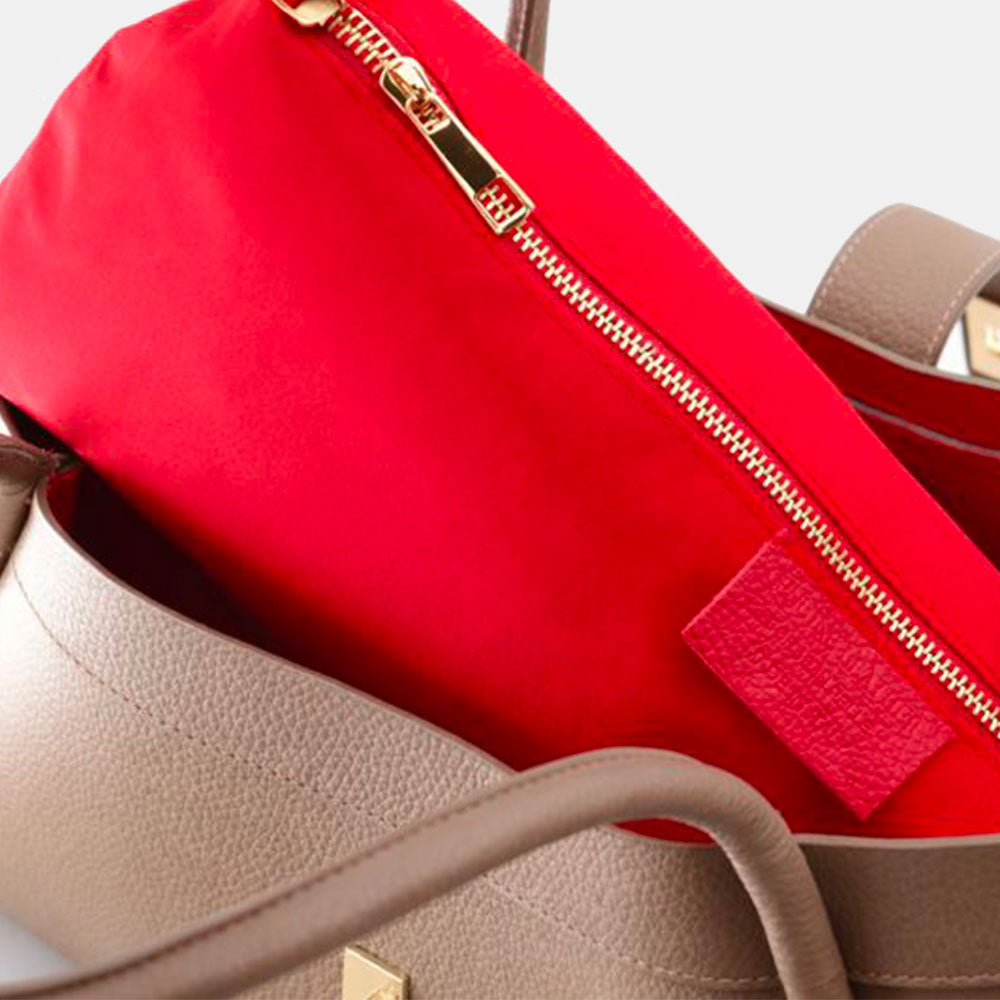 VIAVERDI Women's Shoulder Bag in Taupe Leather Made in Italy, Cortona Line