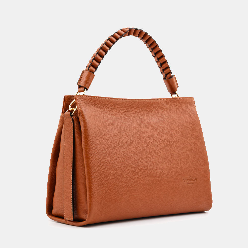 Borsa a Spalla in Pelle Marrone VIAVERDI Made in Italy linea Monteriggioni