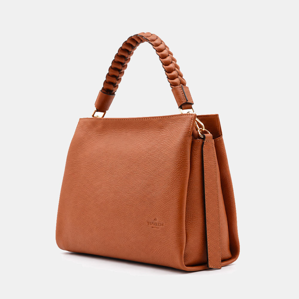 Borsa a Spalla in Pelle Marrone VIAVERDI Made in Italy linea Monteriggioni