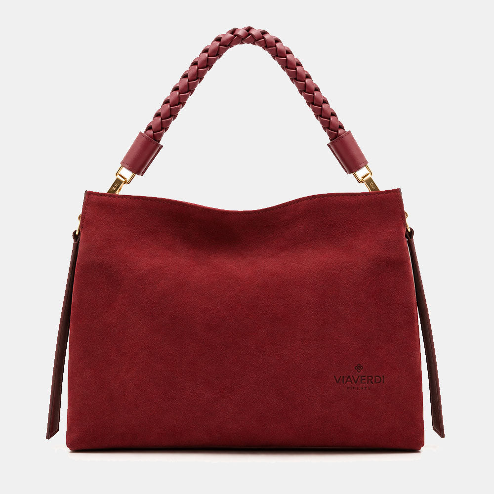 Borsa a Spalla in Camoscio e Pelle Bordeaux VIAVERDI Made in Italy linea Monteriggioni
