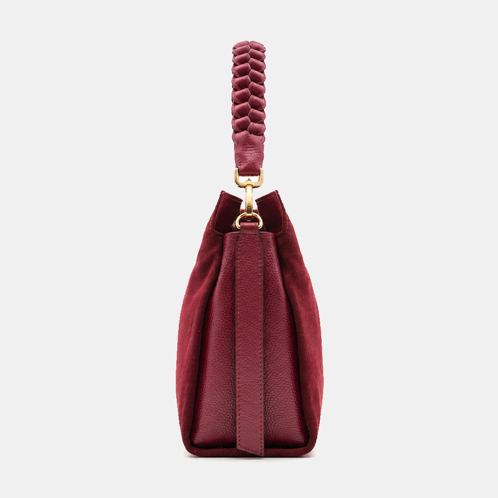 Borsa a Spalla in Camoscio e Pelle Bordeaux VIAVERDI Made in Italy linea Monteriggioni