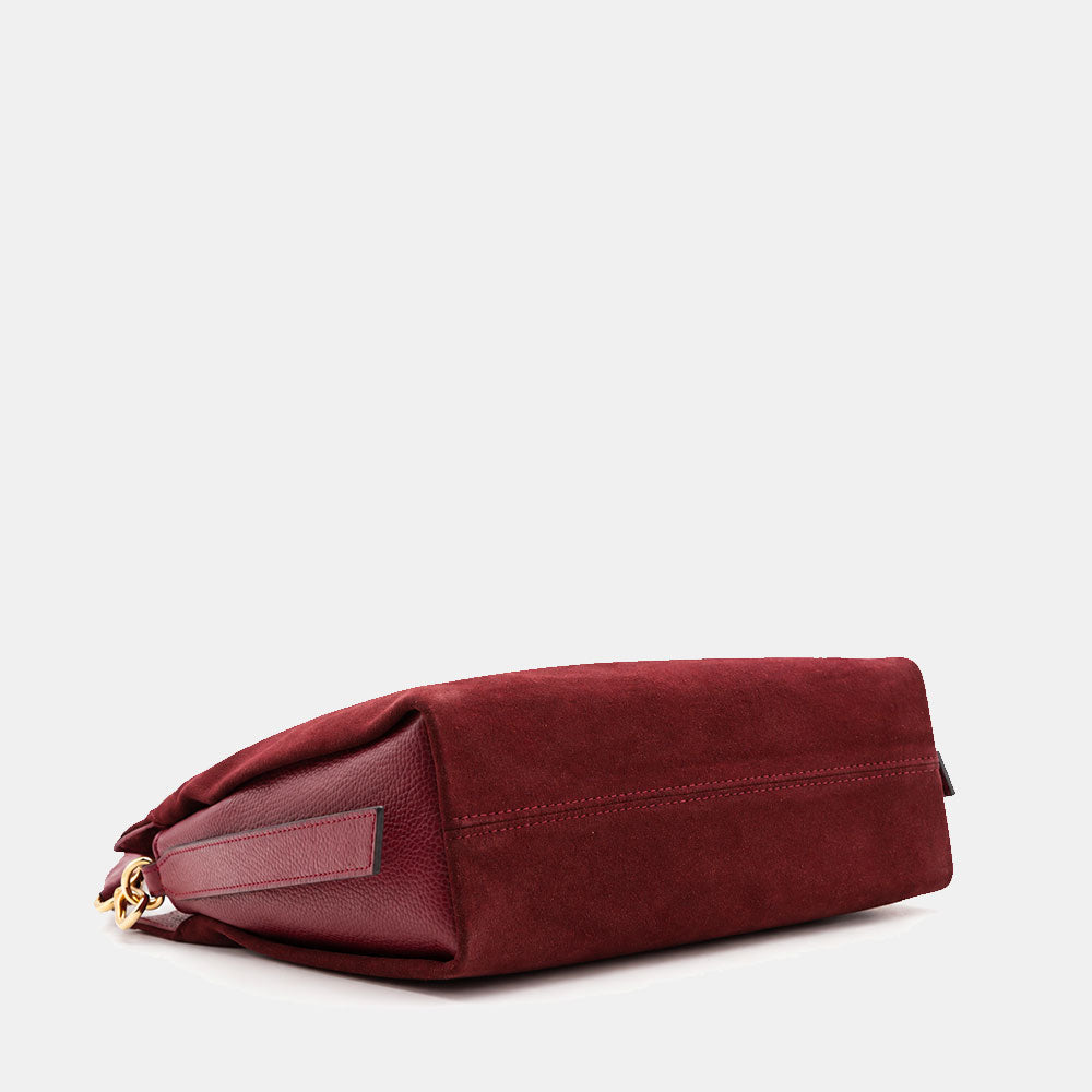 Borsa a Spalla in Camoscio e Pelle Bordeaux VIAVERDI Made in Italy linea Monteriggioni