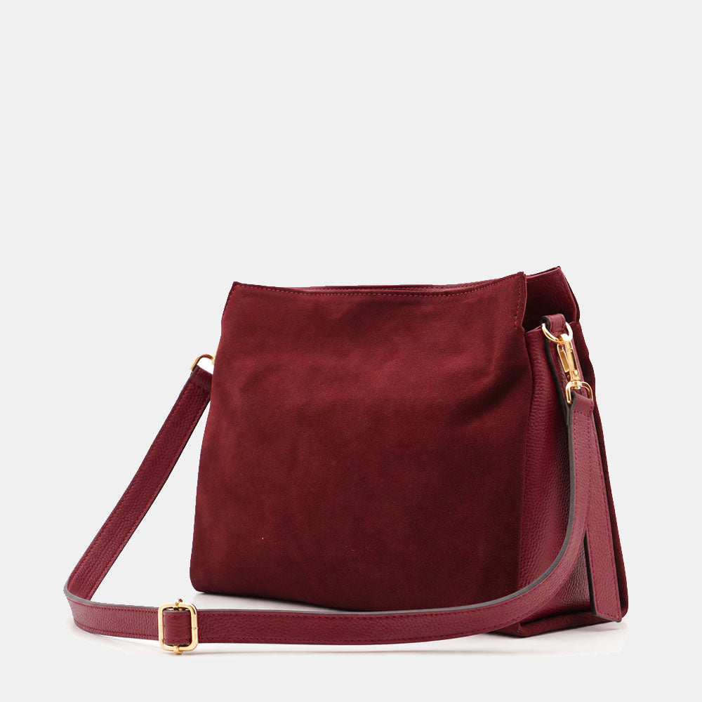 Borsa a Spalla in Camoscio e Pelle Bordeaux VIAVERDI Made in Italy linea Monteriggioni
