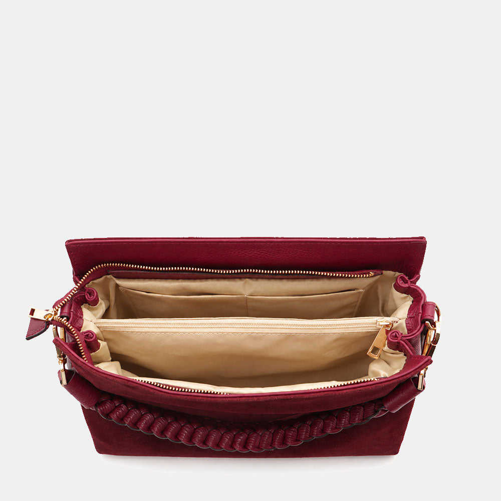 Borsa a Spalla in Camoscio e Pelle Bordeaux VIAVERDI Made in Italy linea Monteriggioni
