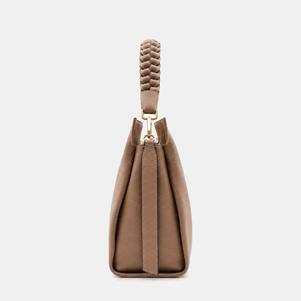 Borsa a Spalla in Pelle Taupe VIAVERDI Made in Italy linea Monteriggioni