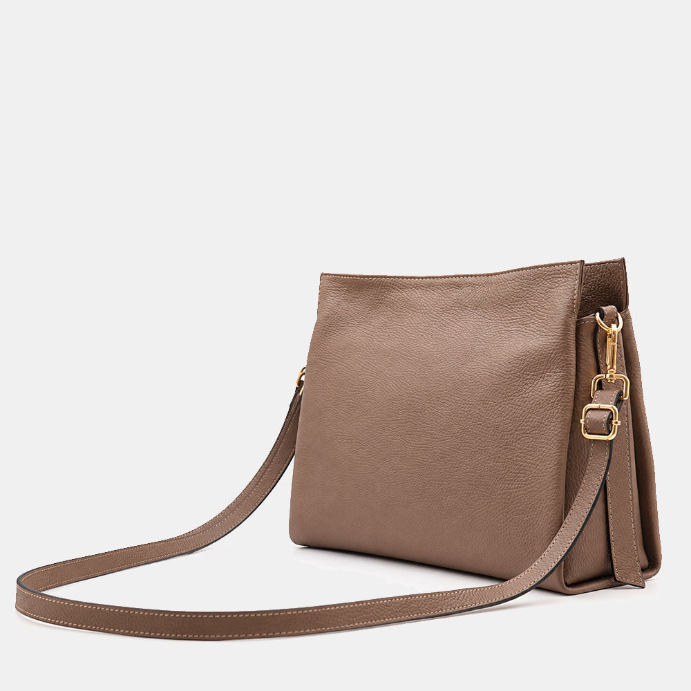 Borsa a Spalla in Pelle Taupe VIAVERDI Made in Italy linea Monteriggioni