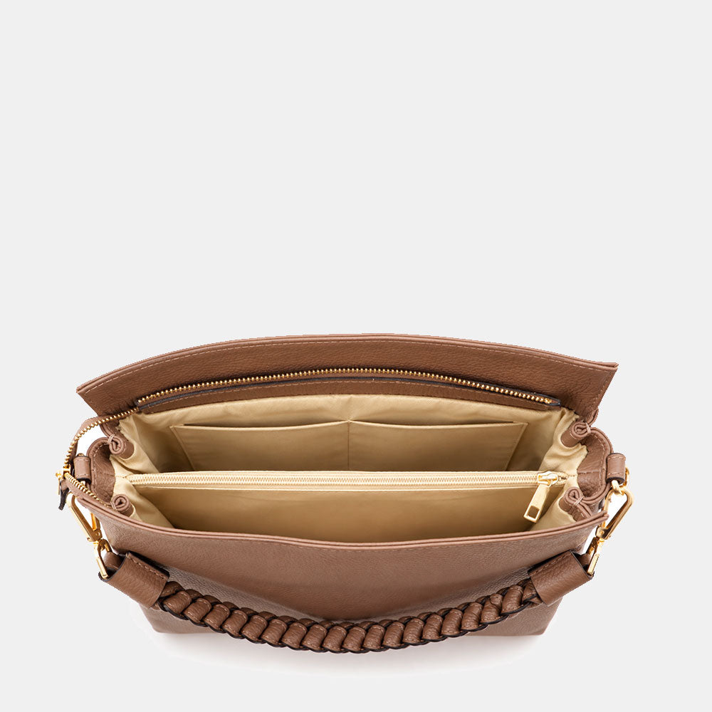Borsa a Spalla in Pelle Taupe VIAVERDI Made in Italy linea Monteriggioni