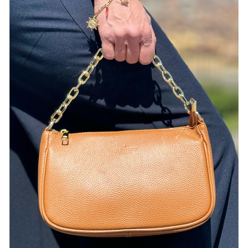 Borsa a Spalla in Pelle Fucsia con Tracolla VIAVERDI Made in Italy