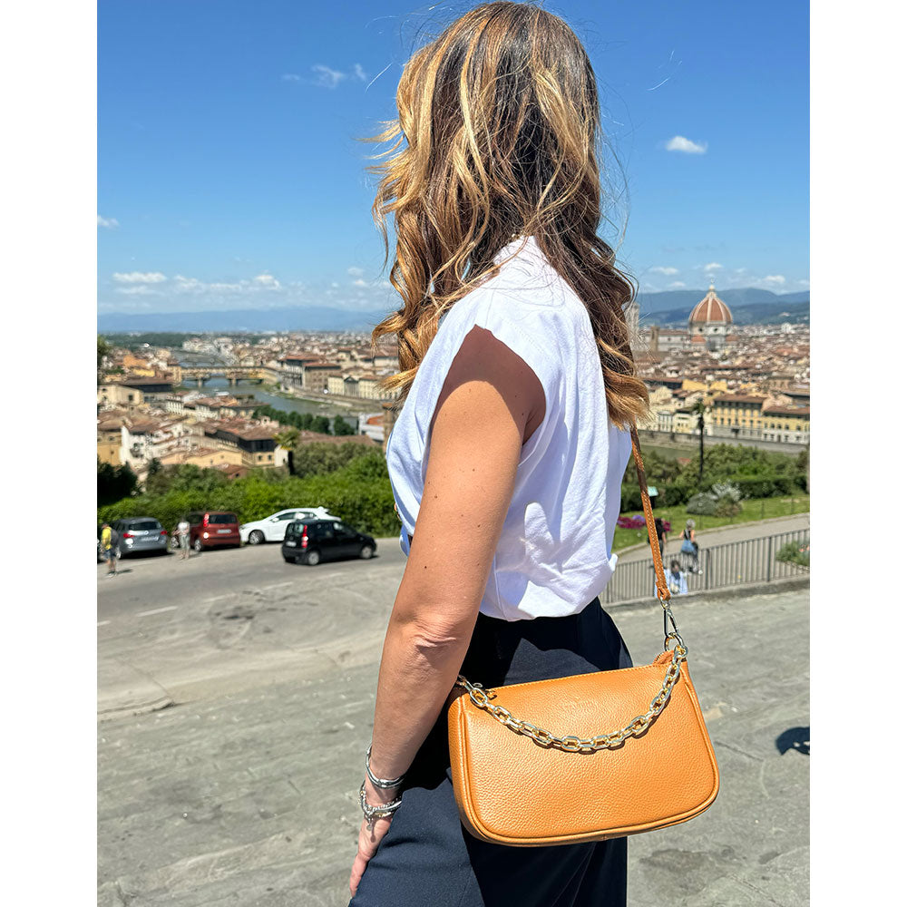 Borsa a Spalla in Pelle Marrone con Tracolla VIAVERDI Made in Italy