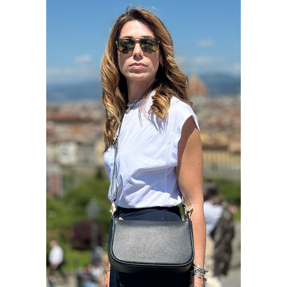 Borsa a Spalla in Pelle Nera con Tracolla VIAVERDI Made in Italy