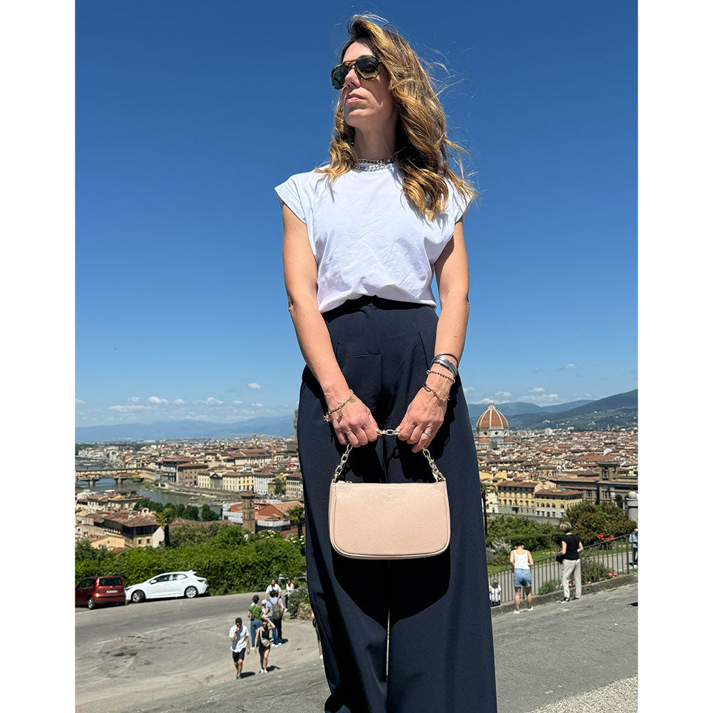 Borsa a Spalla in Pelle Blu con Tracolla VIAVERDI Made in Italy