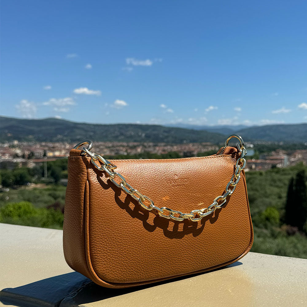 Borsa a Spalla in Pelle Marrone con Tracolla VIAVERDI Made in Italy