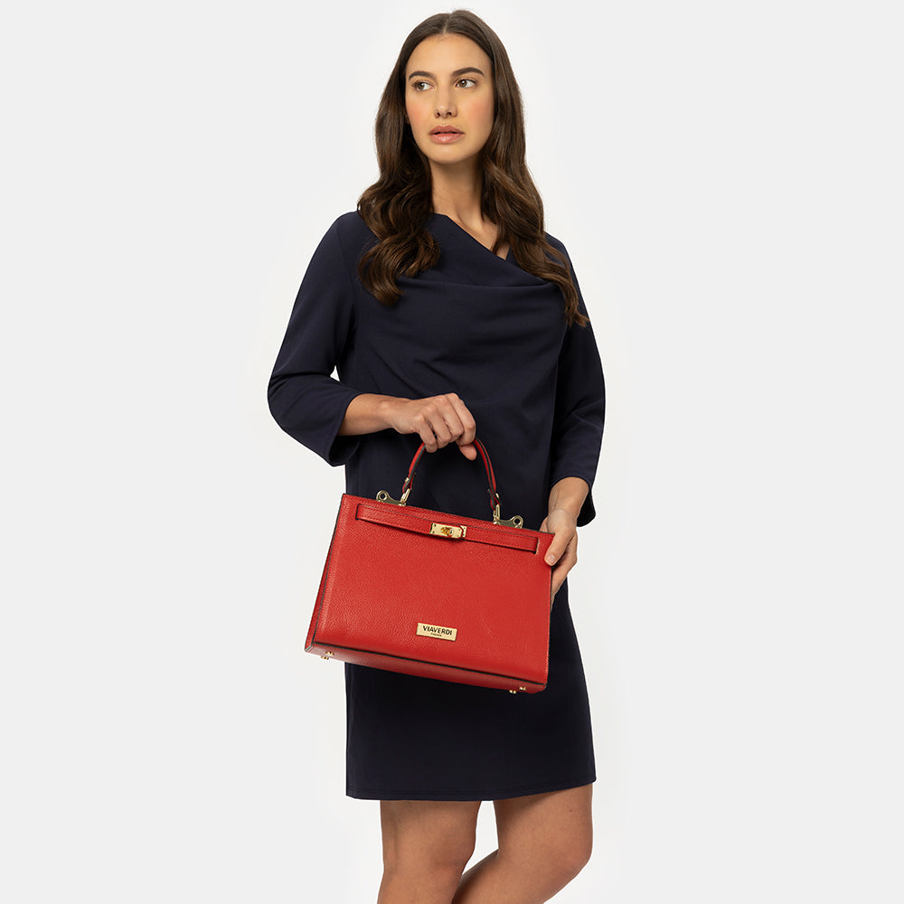 Borsa a Mano in Pelle Rossa con Tracolla VIAVERDI Made in Italy