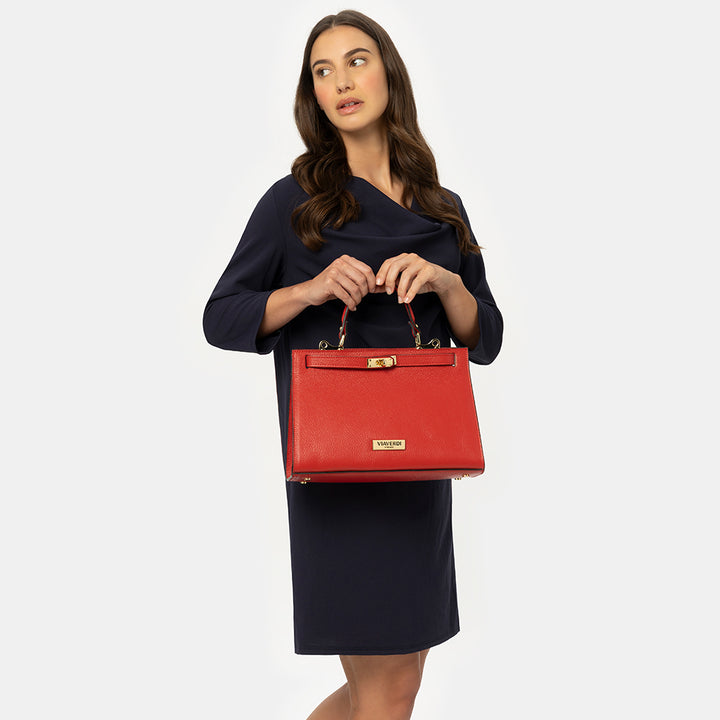 Borsa a Mano in Pelle Rossa con Tracolla VIAVERDI Made in Italy