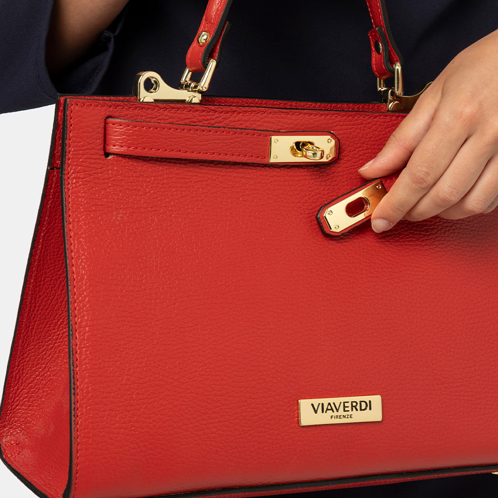 Borsa a Mano in Pelle Rossa con Tracolla VIAVERDI Made in Italy