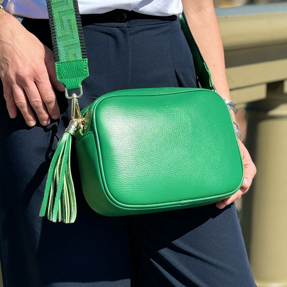 Borsa Camera Bag Media in Pelle Verde con Tracolla VIAVERDI Made in Italy