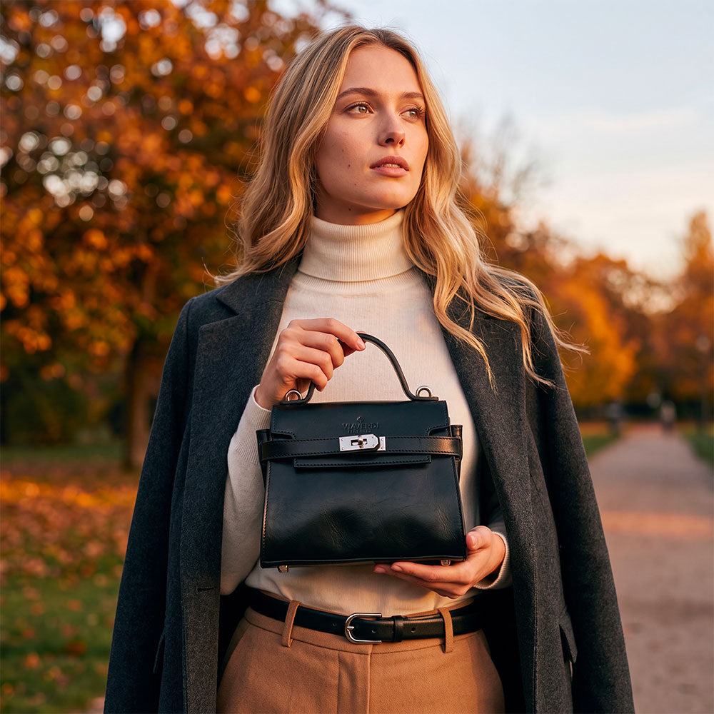 Borsa VIAVERDI in Pelle Nera Made in Italy linea Firenze