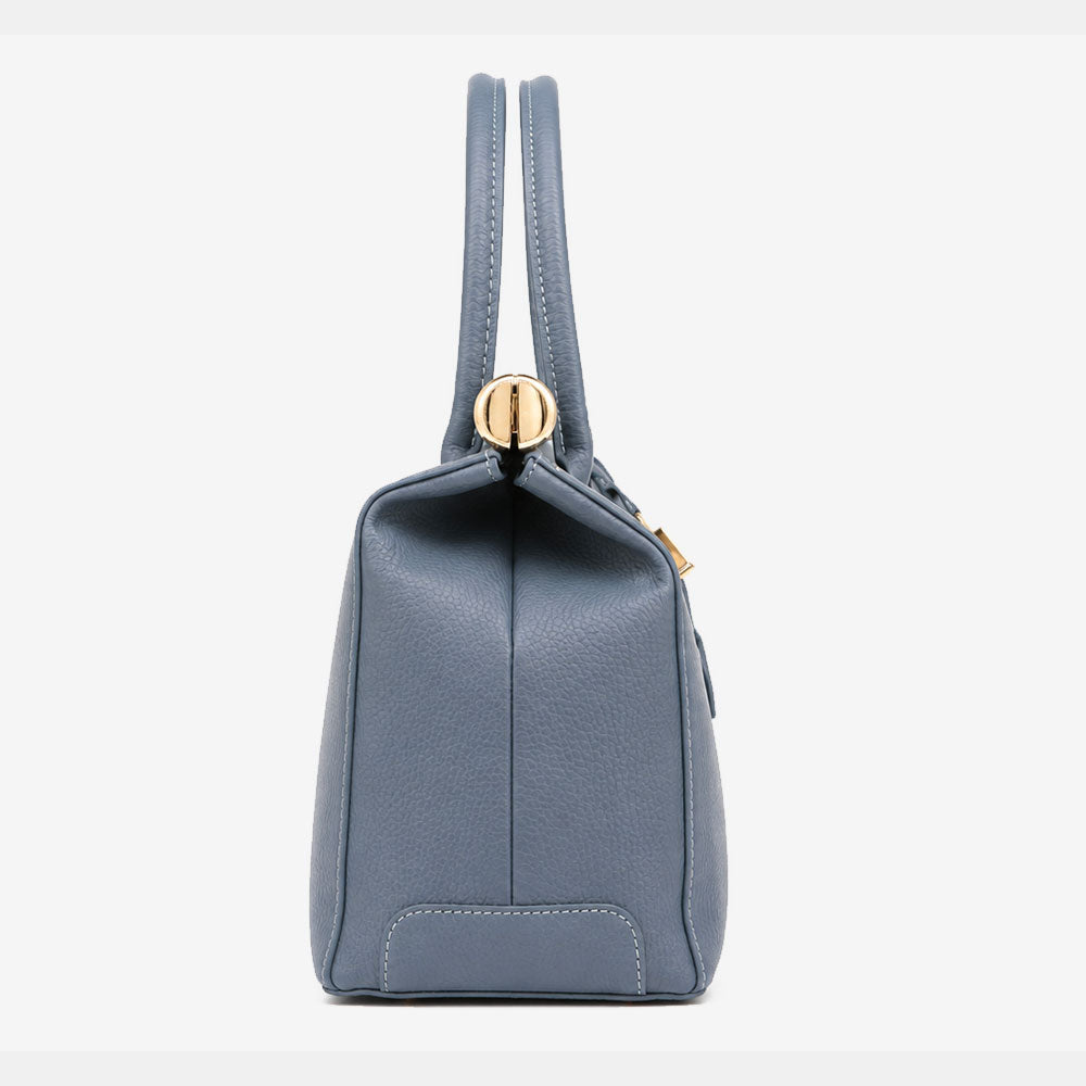Bolso de mano de piel azul grisáceo con bandolera ViaVerdi, Made in Italy – línea Barga