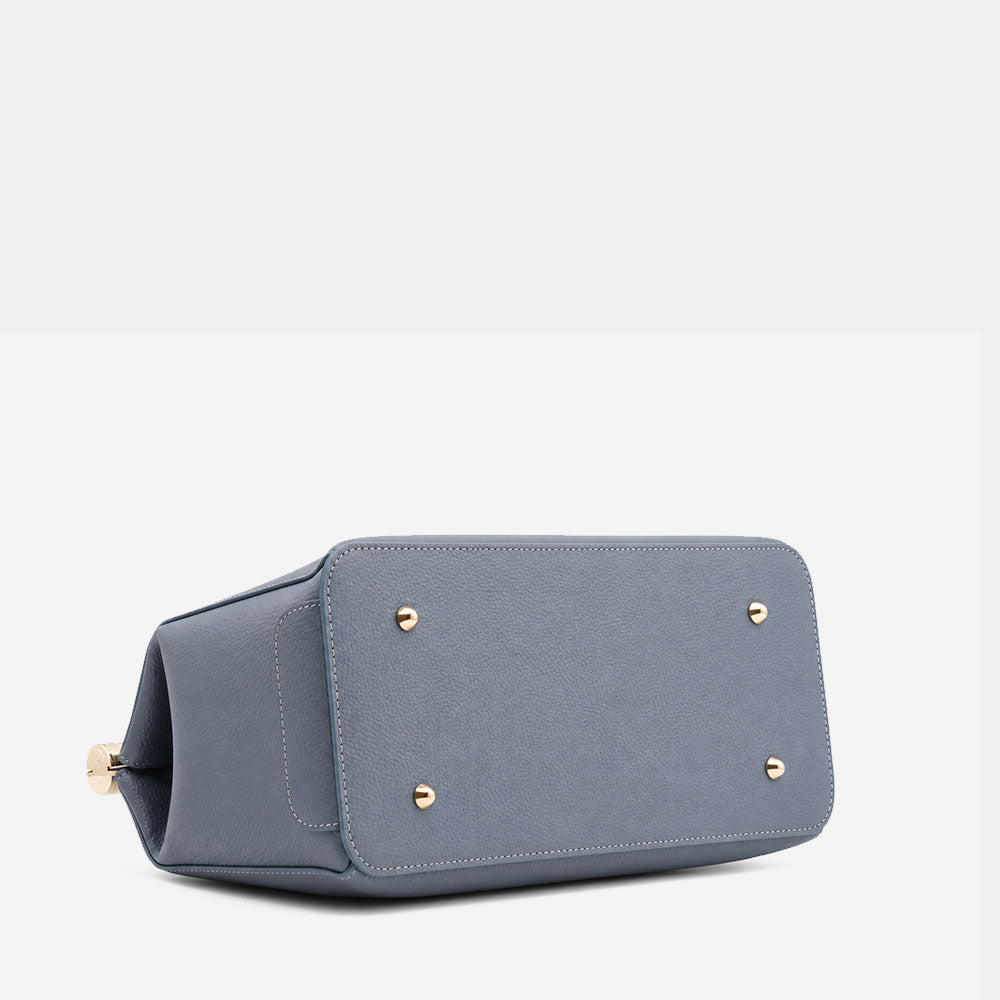 Bolso de mano de piel azul grisáceo con bandolera ViaVerdi, Made in Italy – línea Barga