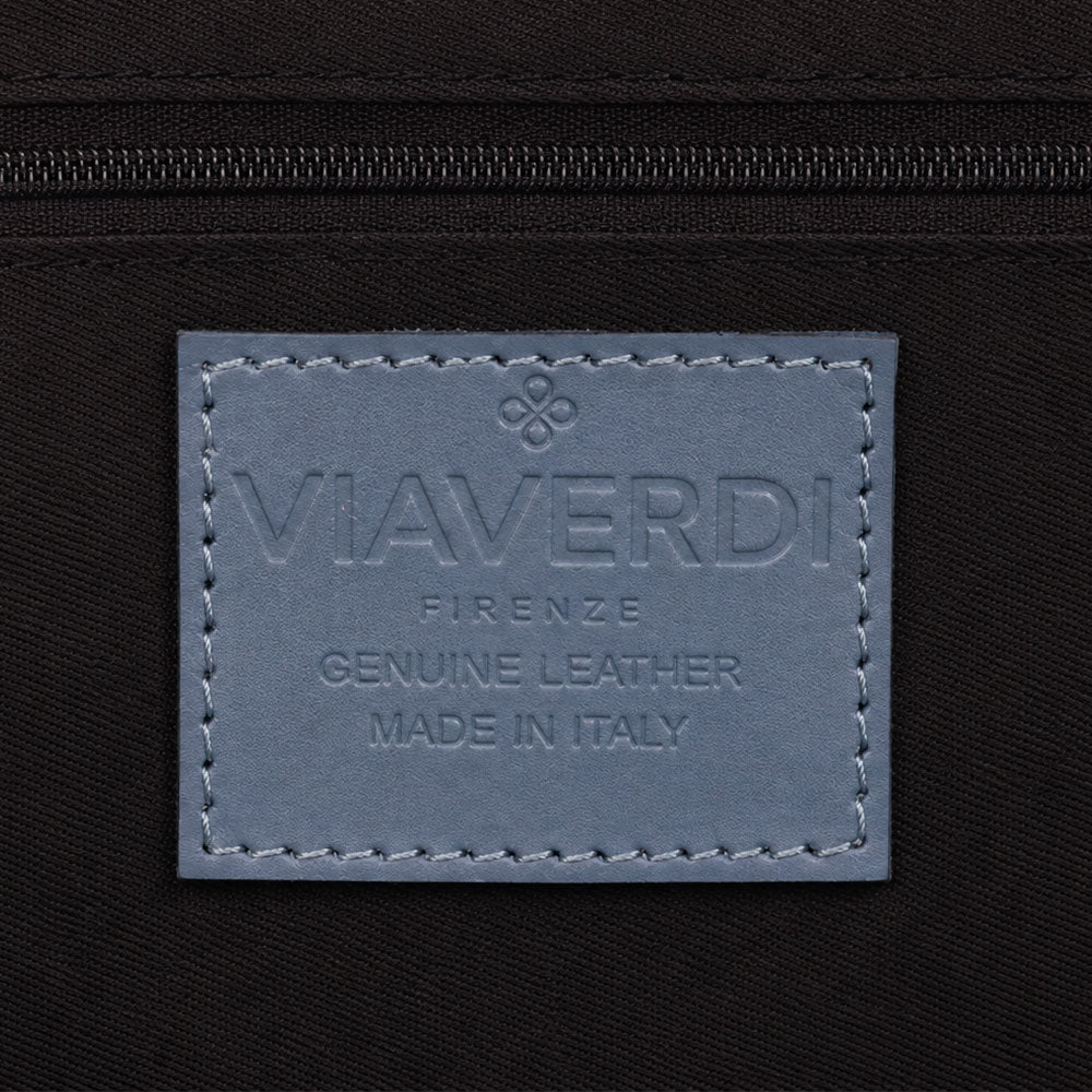 Bolso de mano de piel azul grisáceo con bandolera ViaVerdi, Made in Italy – línea Barga