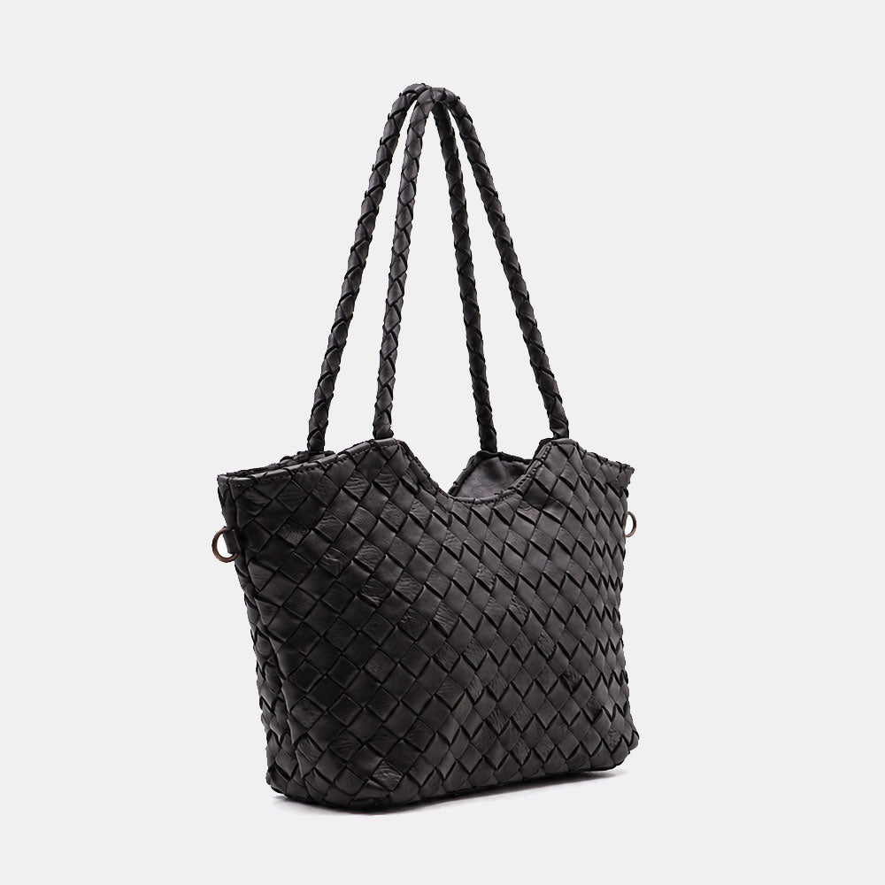 Borsa a Spalla VIAVERDI in Pelle Intrecciata Nera Made in Italy linea Tuscany