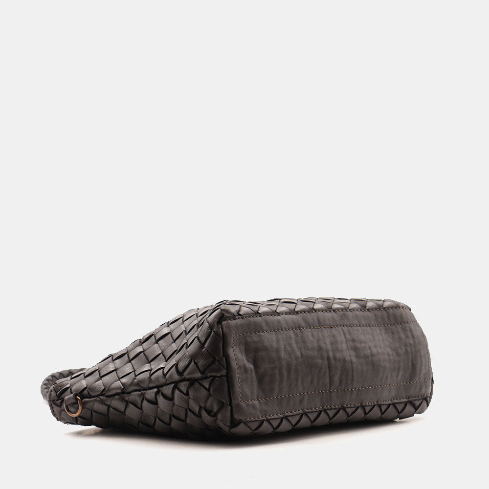 Borsa a Spalla VIAVERDI in Pelle Intrecciata Nera Made in Italy linea Tuscany