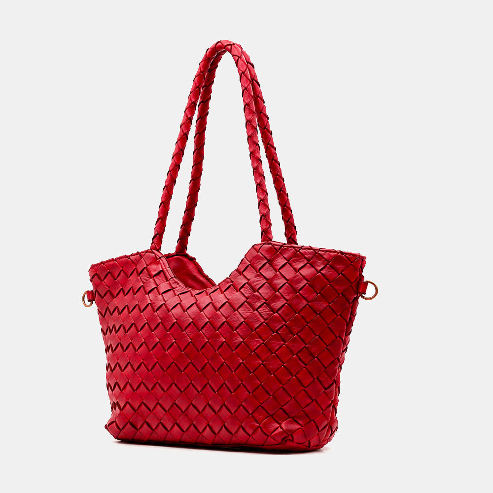 Borsa a Spalla VIAVERDI in Pelle Intrecciata Rossa Made in Italy linea Tuscany