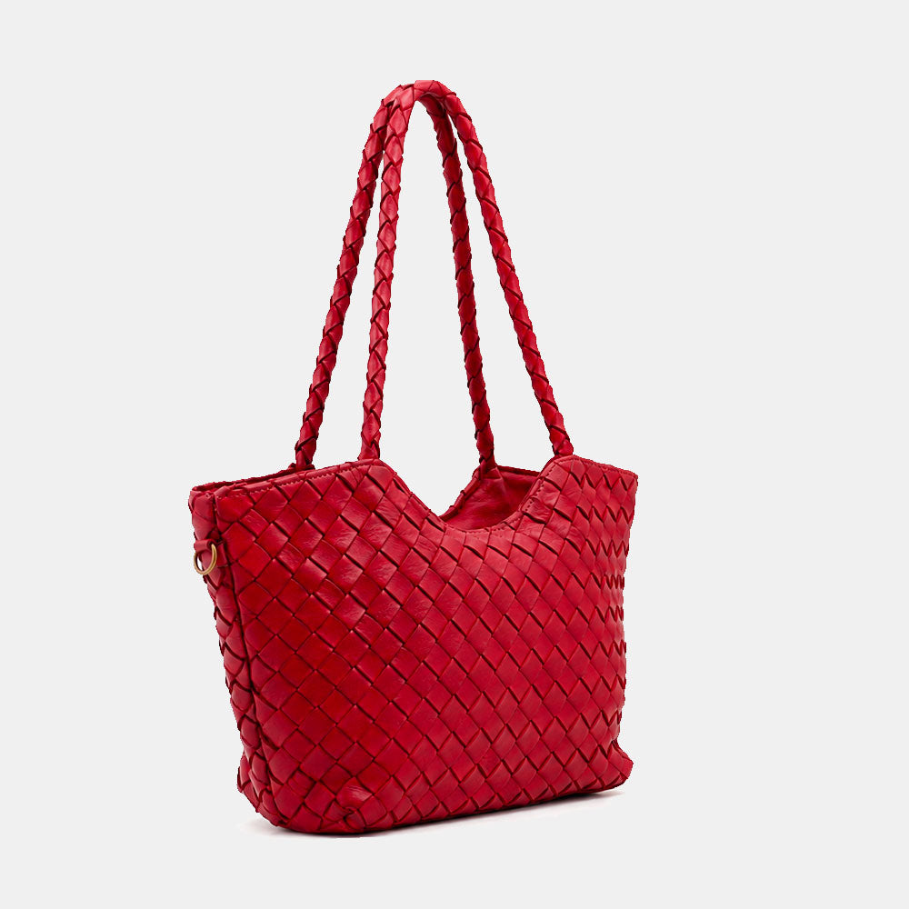 Borsa a Spalla VIAVERDI in Pelle Intrecciata Rossa Made in Italy linea Tuscany