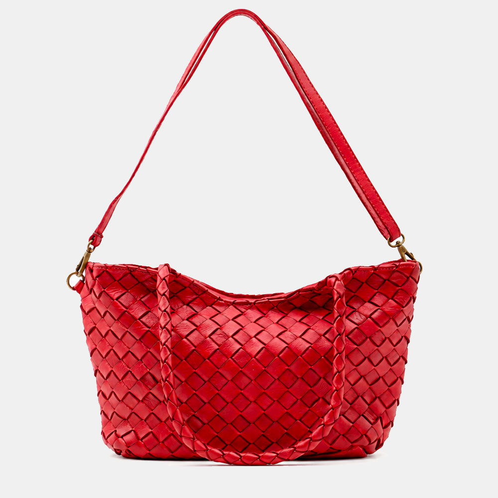 Borsa a Spalla VIAVERDI in Pelle Intrecciata Rossa Made in Italy linea Tuscany