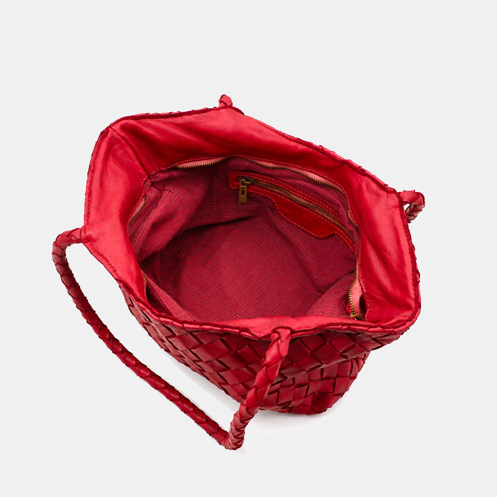 Borsa a Spalla VIAVERDI in Pelle Intrecciata Rossa Made in Italy linea Tuscany