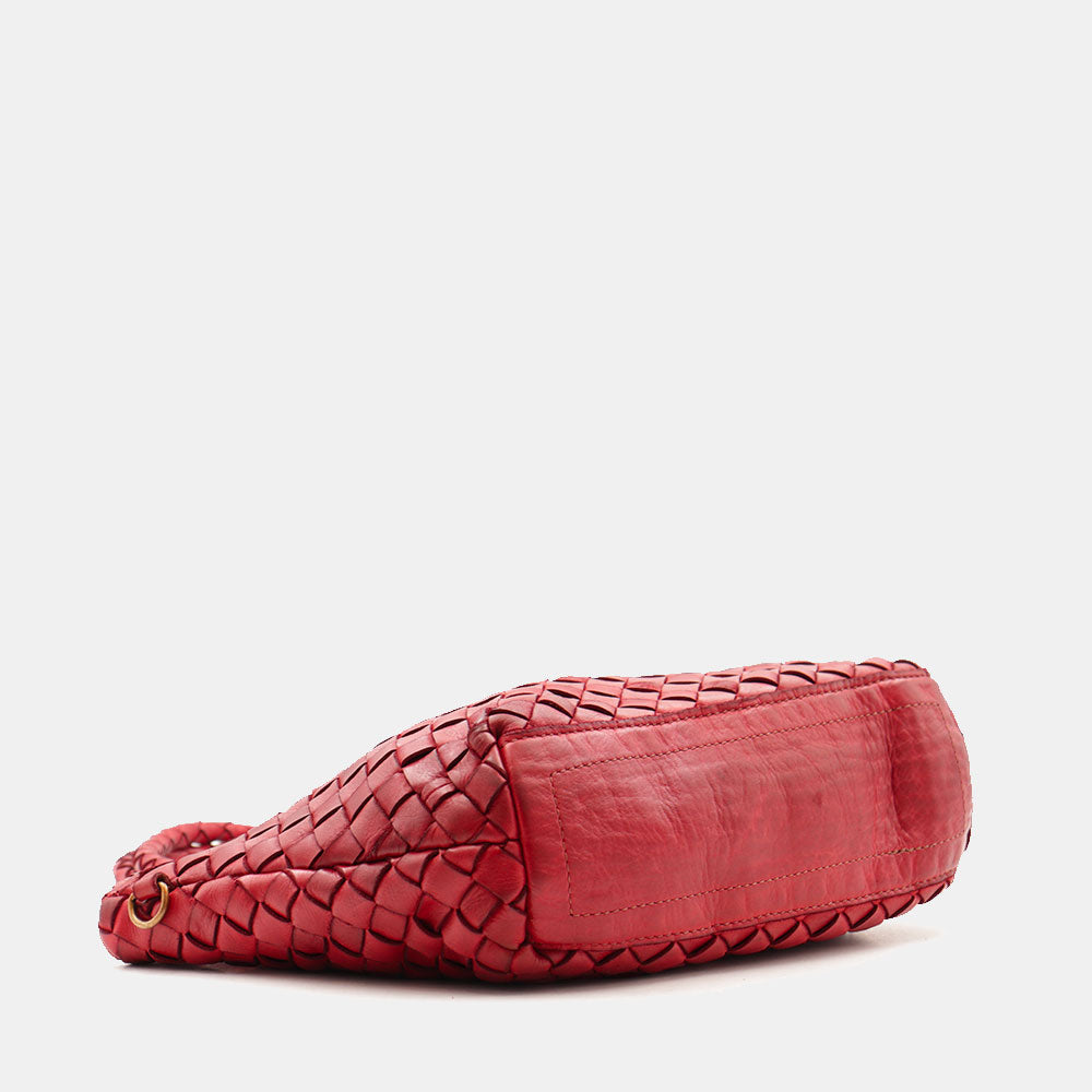 Borsa a Spalla VIAVERDI in Pelle Intrecciata Rossa Made in Italy linea Tuscany